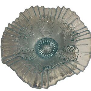 Jefferson Glass Aqua Blue Opalescent Fluted Ruffled Bowl 8" Diameter Antique